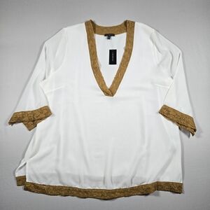 NWT Lane Bryant 18/20 White Gold Crochet V-Neck Boho Tunic Top Blouse